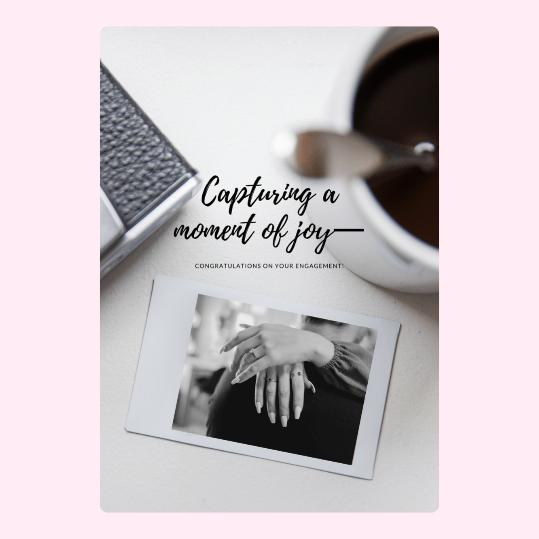 Engagement card with ring, captured moment of joy.