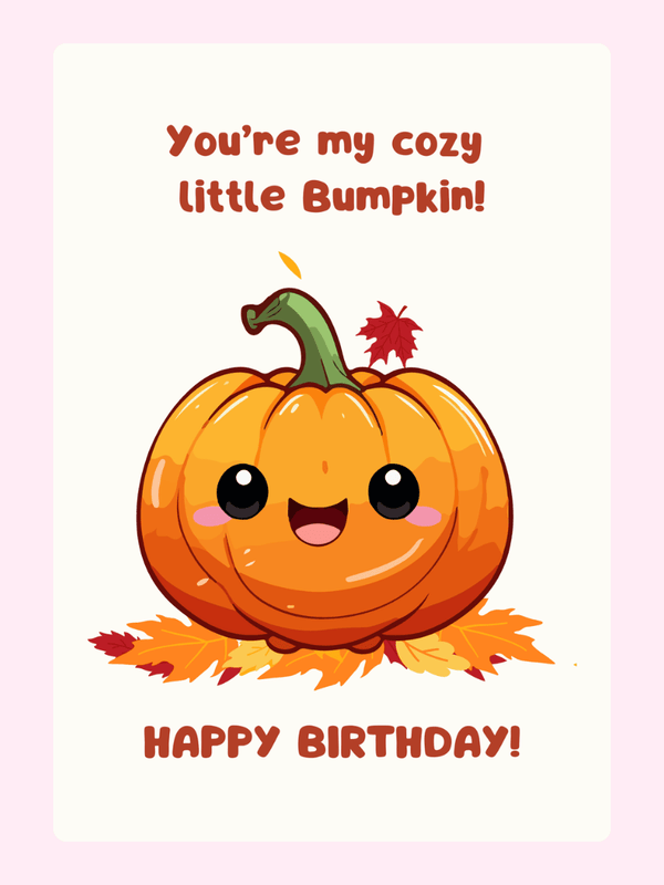Happy birthday card with cute pumpkin