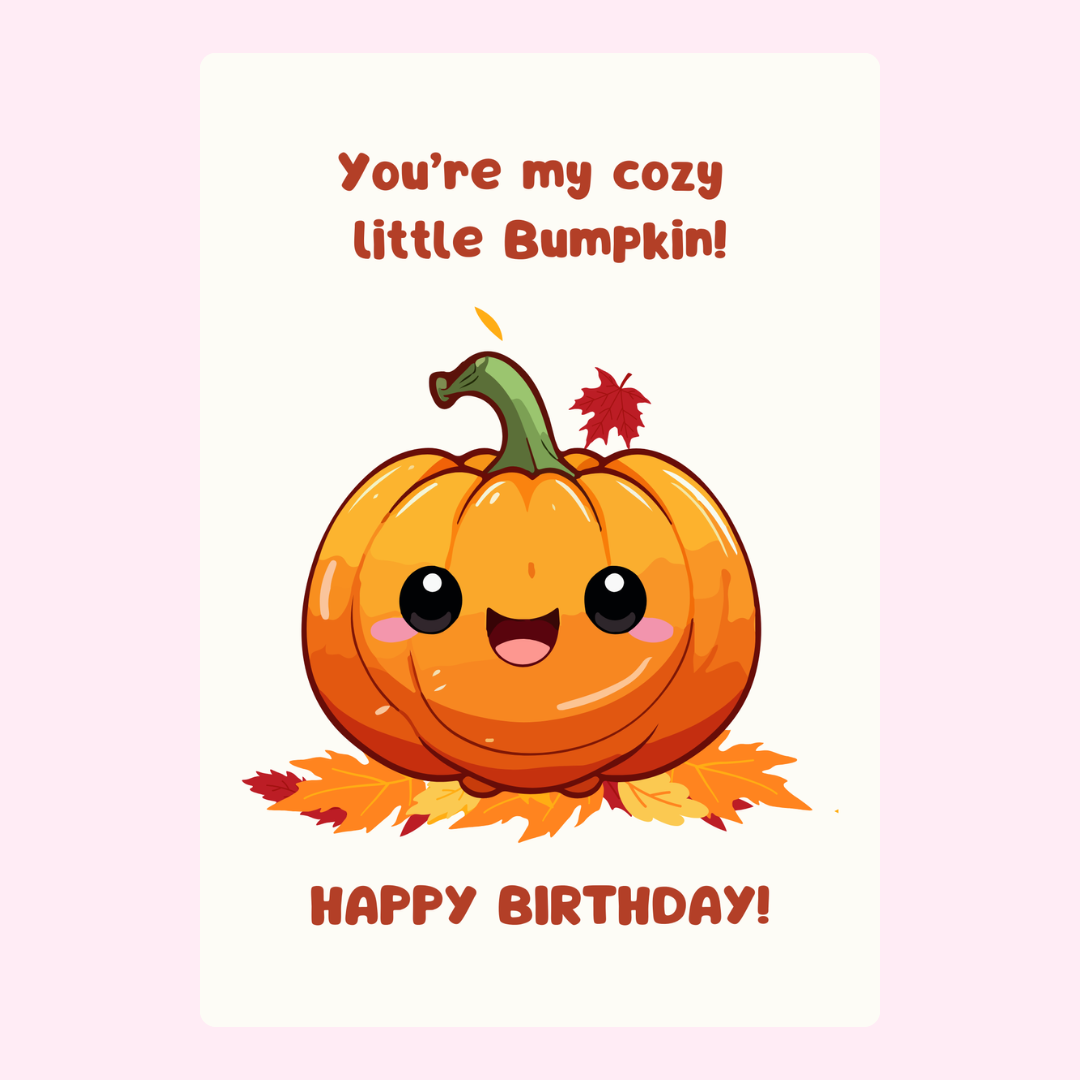 Happy birthday card with cute pumpkin