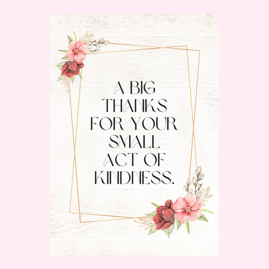 Thank you card with floral design and a message of gratitude.