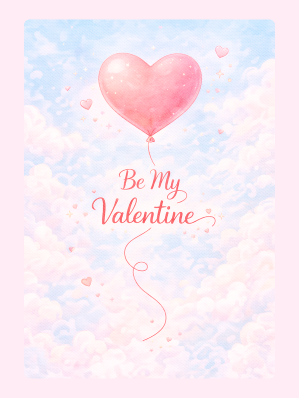 Be My Valentine Heart Balloon Cake Card