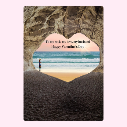Rock arch with beach scene, message for husband.