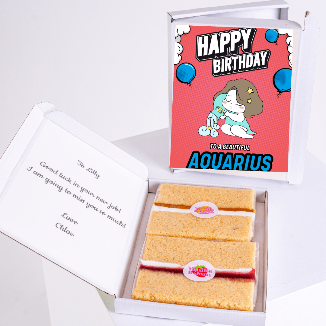 Birthday card & cake for Aquarius, gift for Lilly