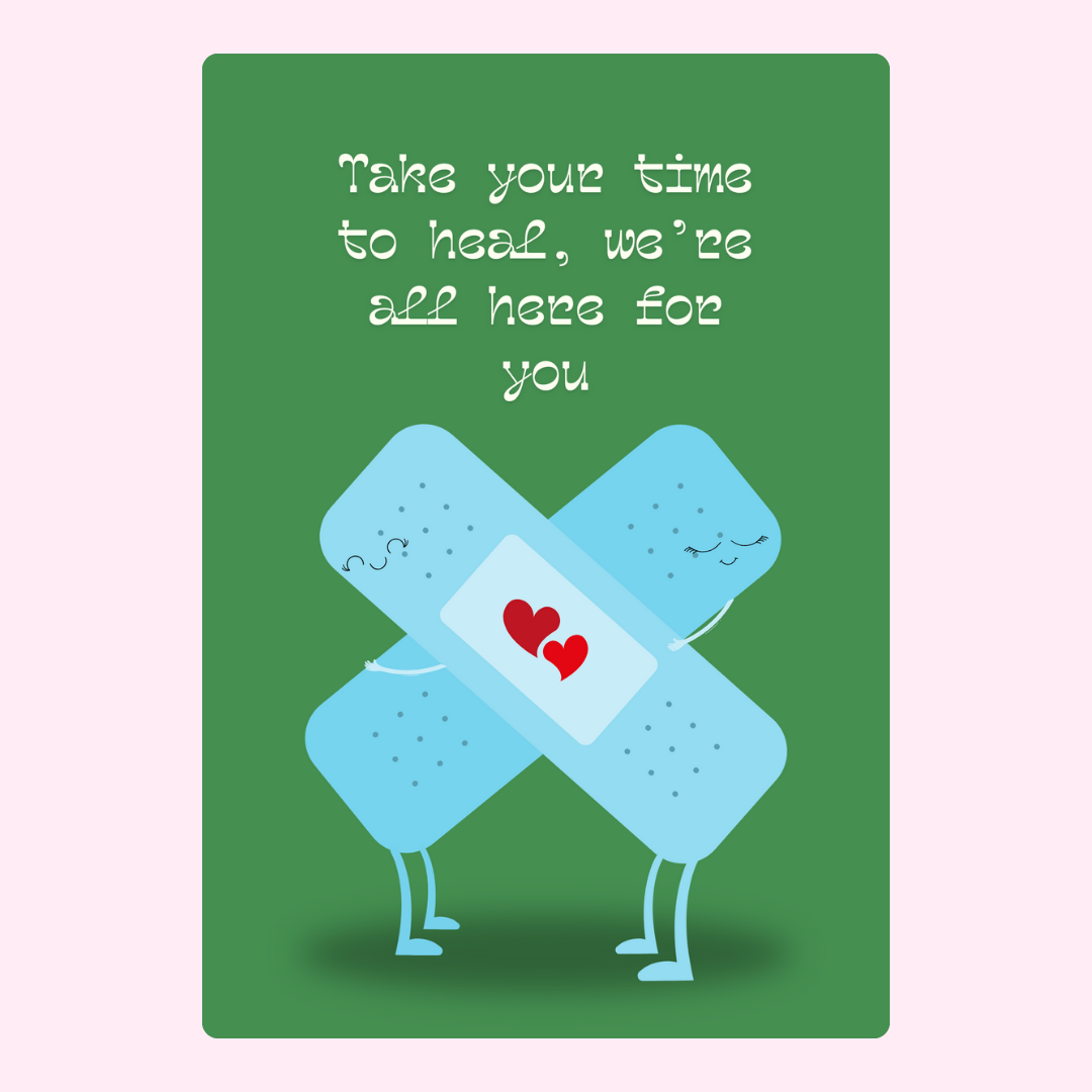 Get well card with band-aids and encouraging message