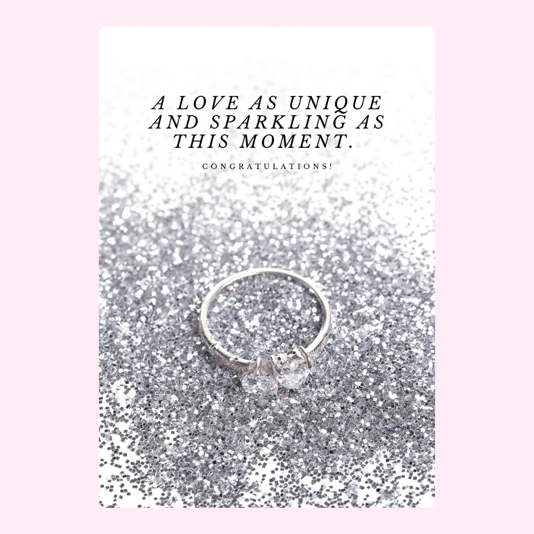 Congratulations card with diamond ring and glitter.