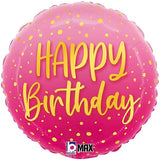 Inflated Pink Happy Birthday Helium Balloon