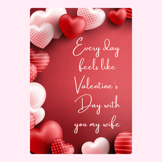 Valentine's Day card with hearts and message for wife
