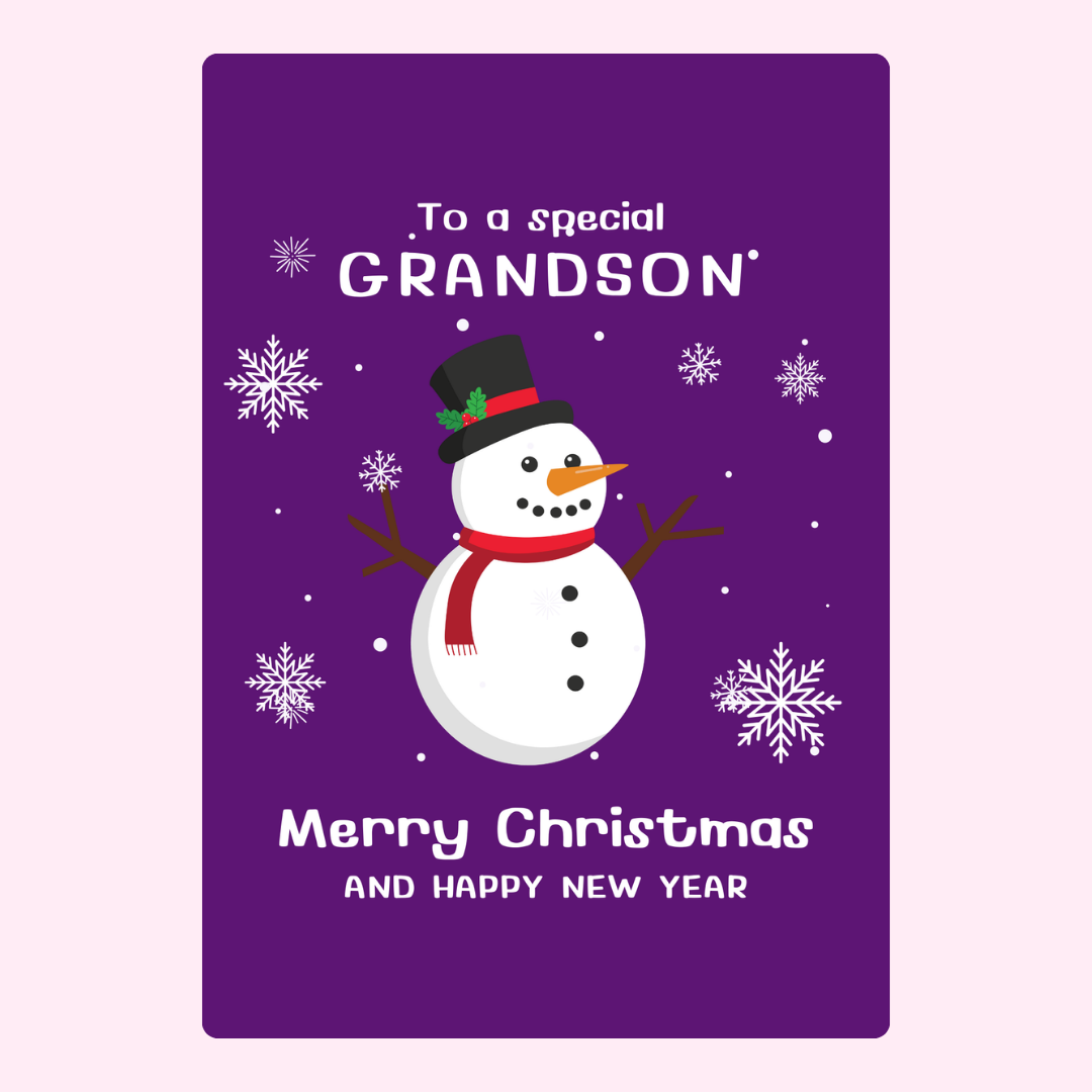 Christmas card for grandson with snowman