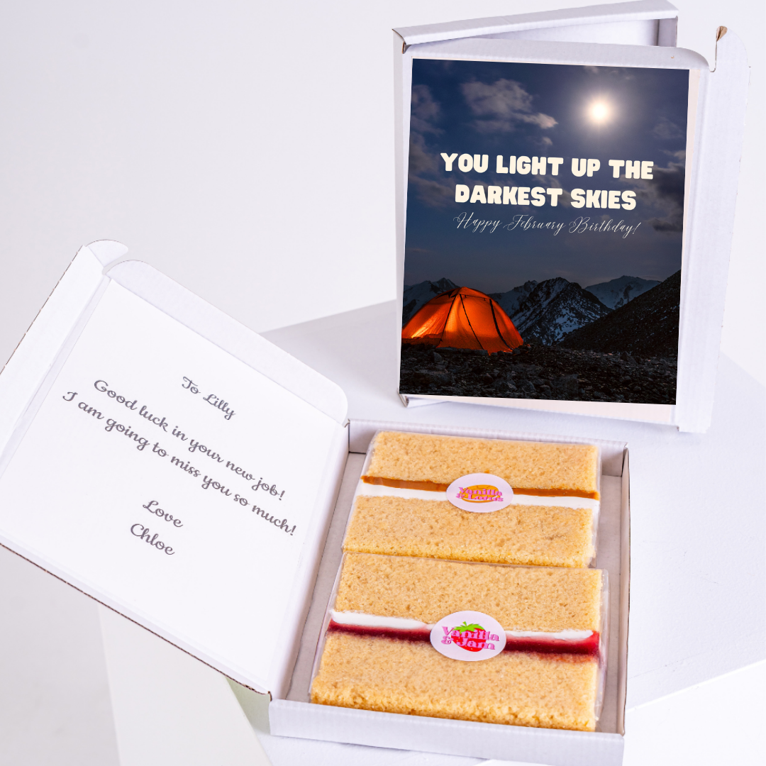 Birthday cake gift box for Lilly with message You light up the darkest skies
