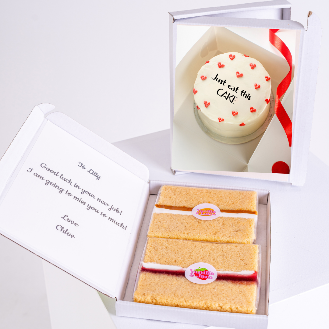 Cake gift box for Lilly, with Just eat this cake message.