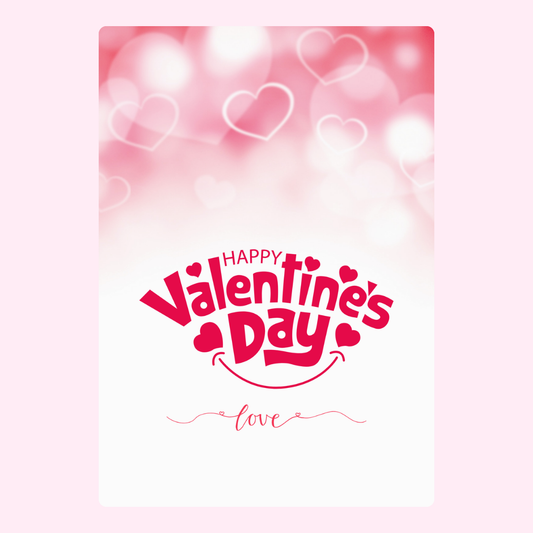 Valentine's Day card with hearts, love, and bokeh effect