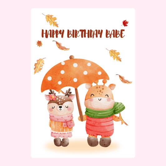 Happy Birthday card with deer & giraffe, 26_e07d03f3