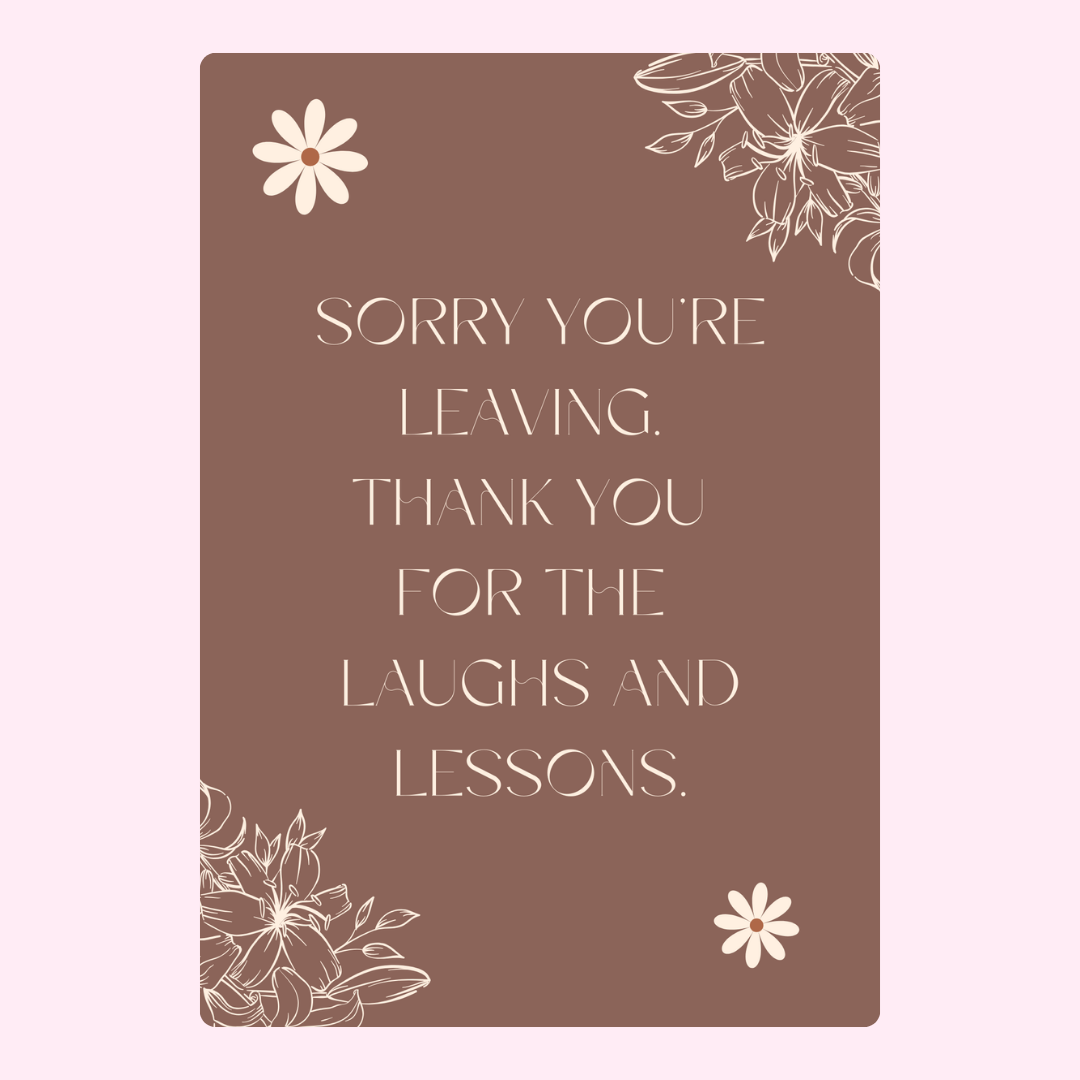 Farewell card with floral design.