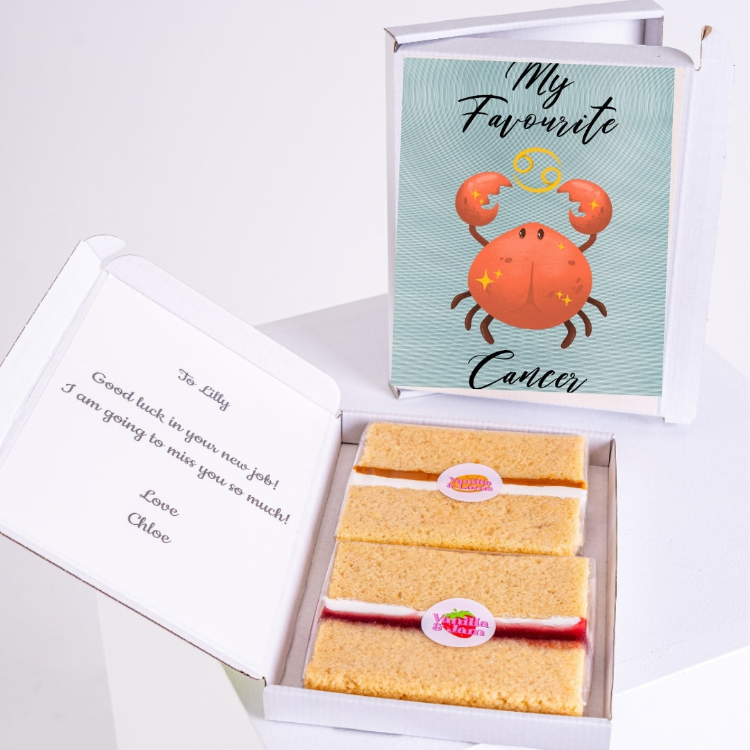 Cancer-themed letterbox cake gift