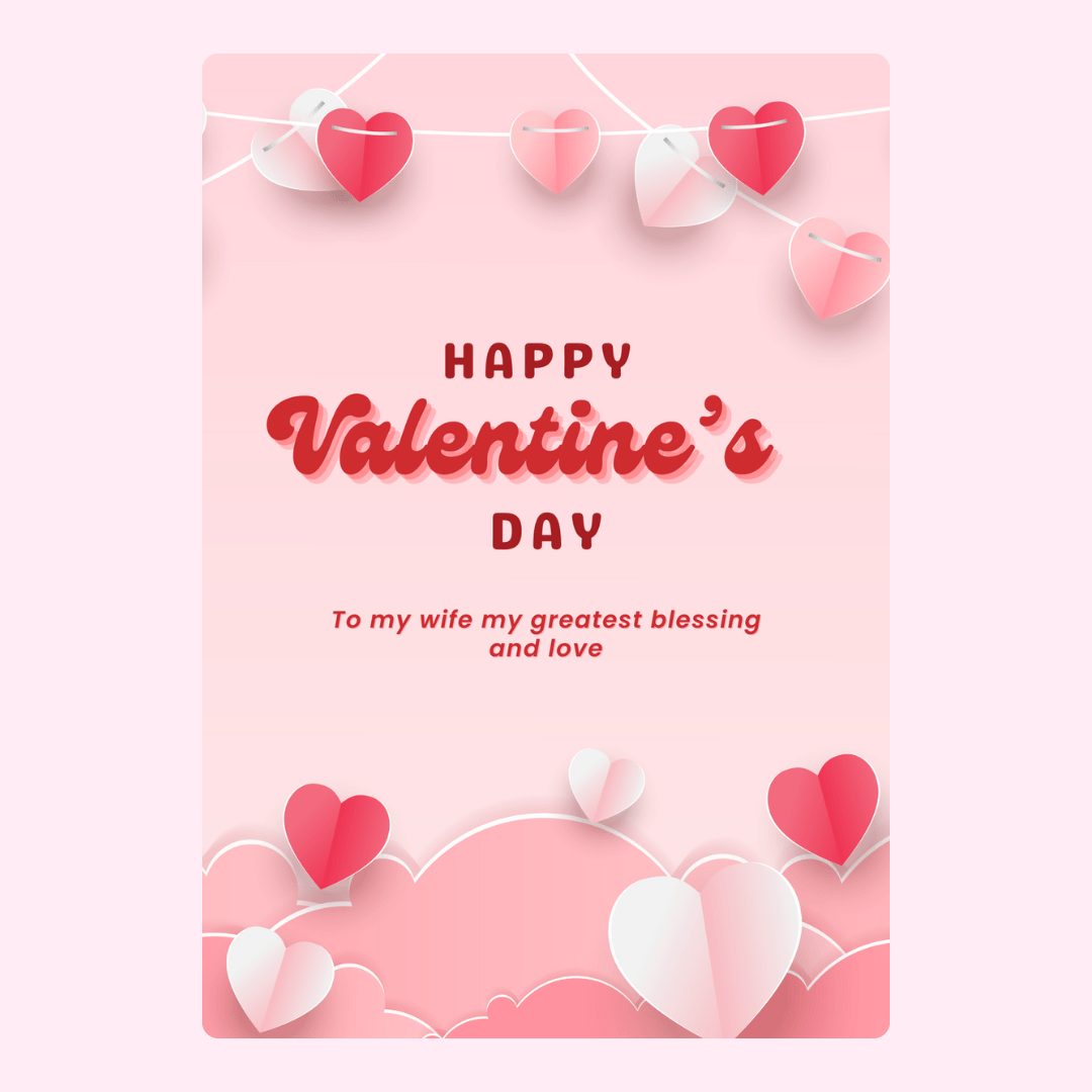 Valentine's Day card with hearts and message of love.