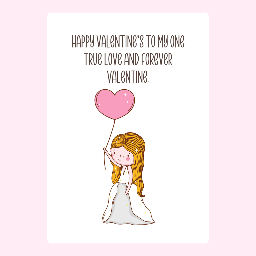 Valentine's Day card with girl holding heart balloon