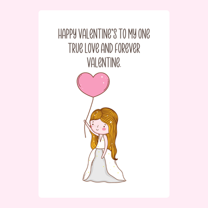 Valentine's Day card with girl holding heart balloon