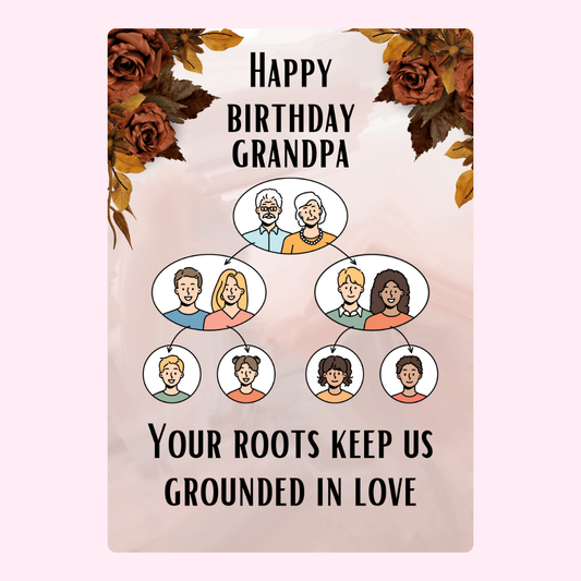 Happy Birthday Grandpa family tree card.