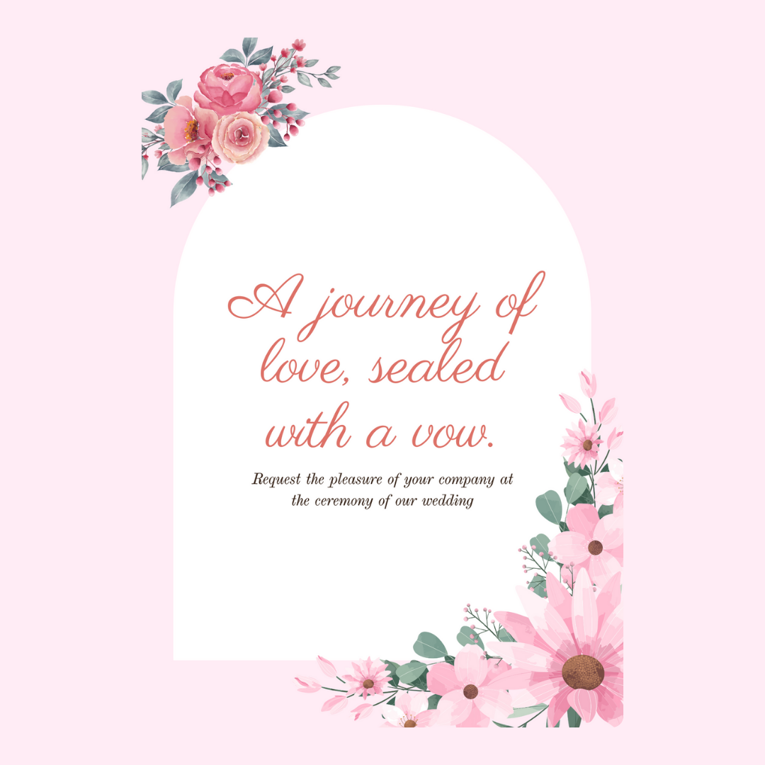Wedding invitation with floral design and vow text