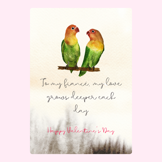 Valentine's Day card with lovebirds & message for fiancé