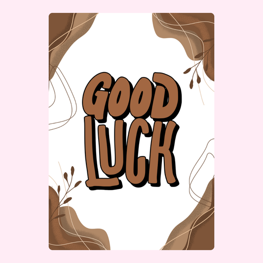 Good Luck card with brown design, 28_16f9b851-56f5-4ad4-8053-f60452ec6e95