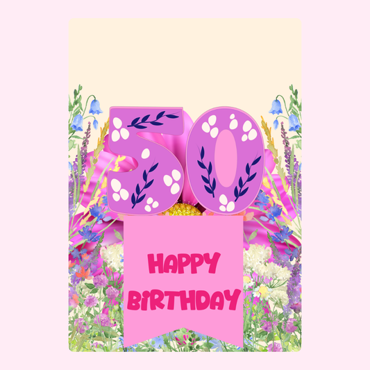 50th birthday card with flowers, happy birthday