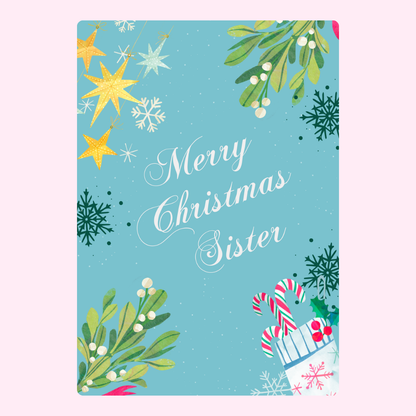 Christmas card for sister, floral & star design