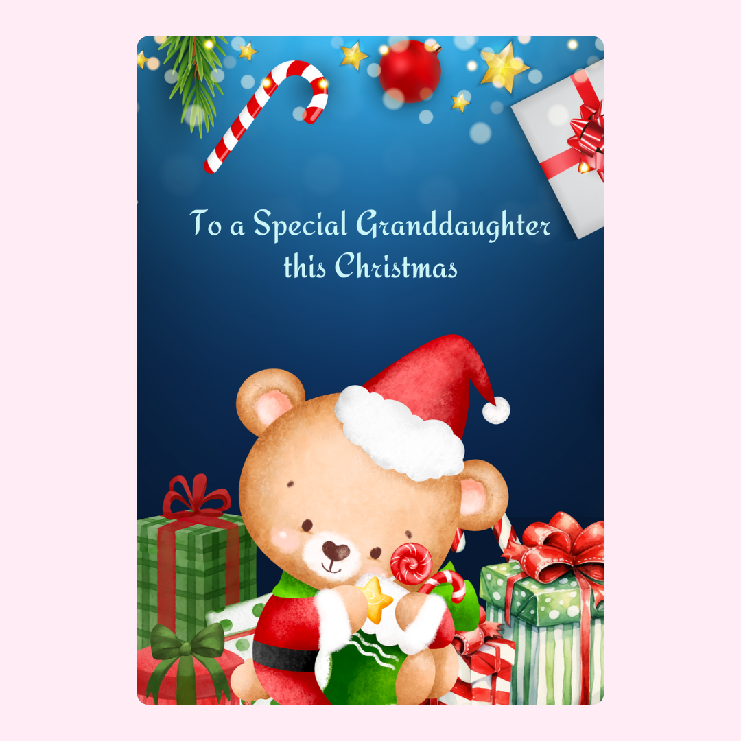 Christmas card for granddaughter with teddy bear