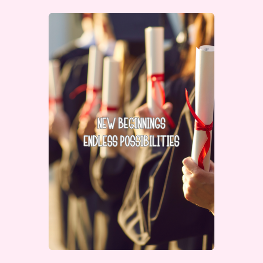 Graduation diplomas with New Beginnings text