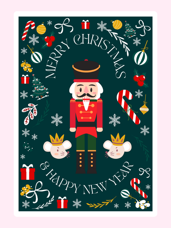 Nutcracker letterbox cake card with freshly baked cake slices