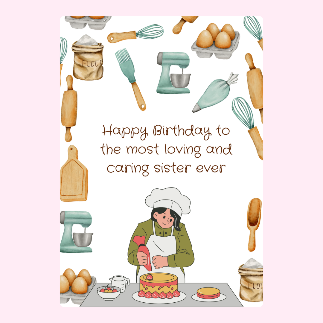 Birthday card for sister with baking theme
