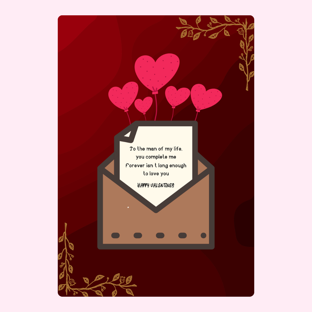 Valentine's Day card with love letter and heart balloons