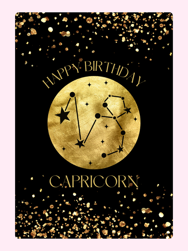 Capricorn Gold Birthday Cake Card