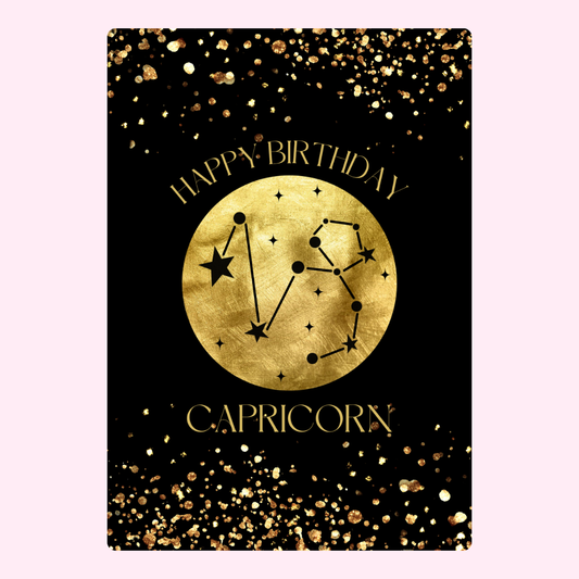 Capricorn birthday card with gold accents
