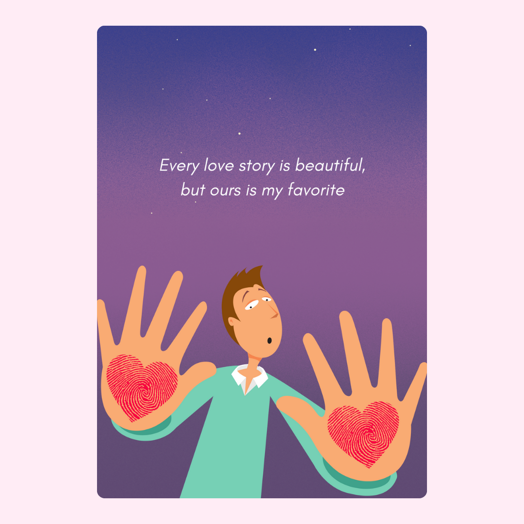 Love story card with heart handprints
