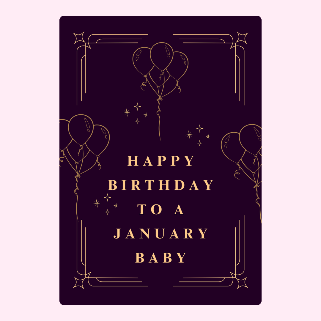 January birthday card with balloons