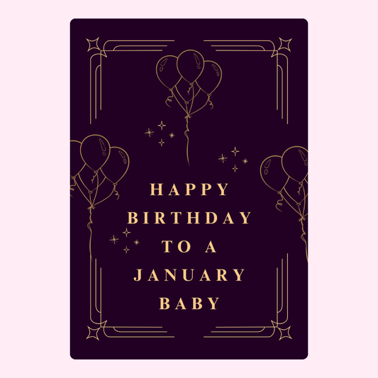 January birthday card with balloons