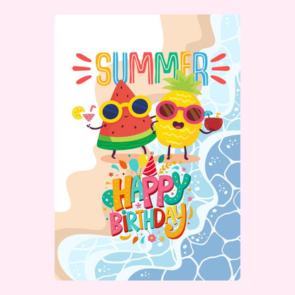 Summer Happy Birthday card with watermelon & pineapple