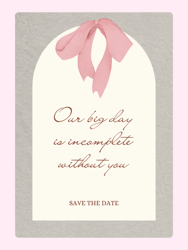 Save the Date card with pink bow - 2_1bf4437d