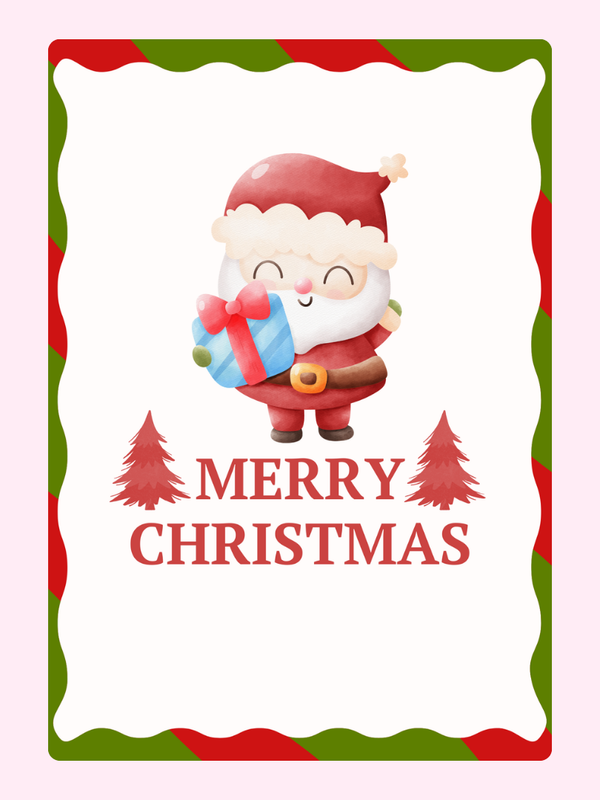 Christmas card with Santa and gift