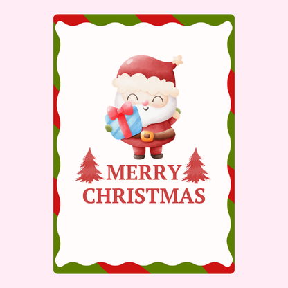 Christmas card with Santa and gift