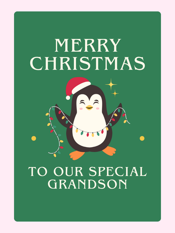 Christmas Penguin, Grandson Cake Card