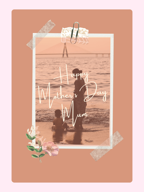 Mother's Day card with mum and child at the beach
