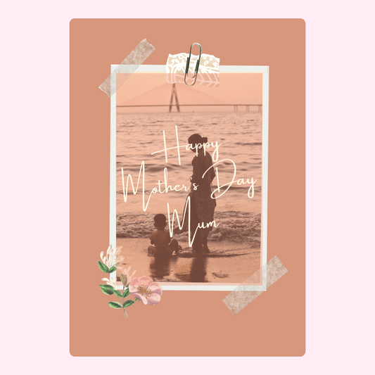 Mother's Day card with mum and child at the beach