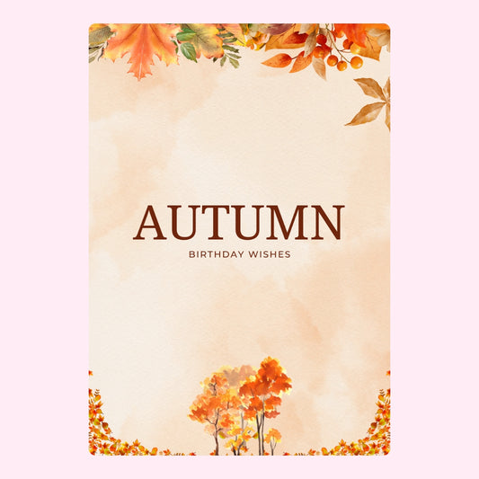 Autumn birthday design with leaves and trees.