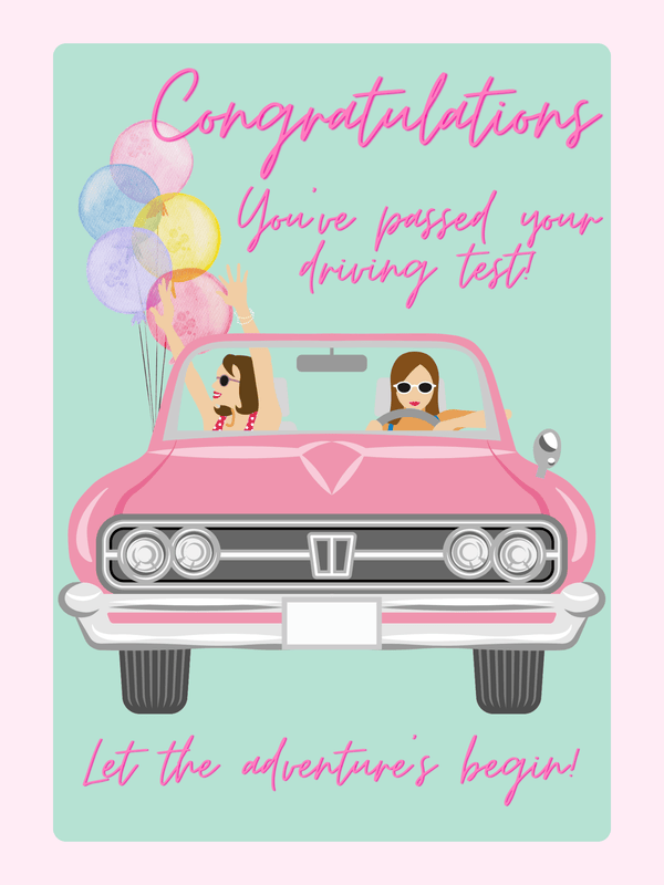 Congratulations driving test card with pink car