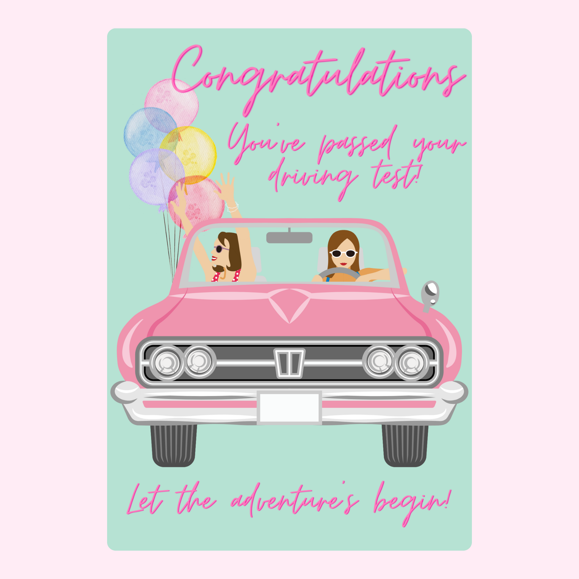 Congratulations driving test card with pink car