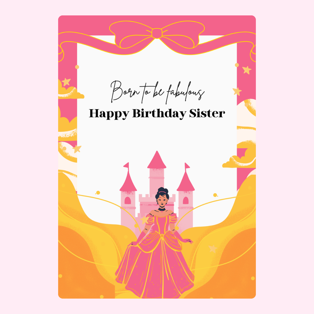 Birthday card for sister with princess illustration