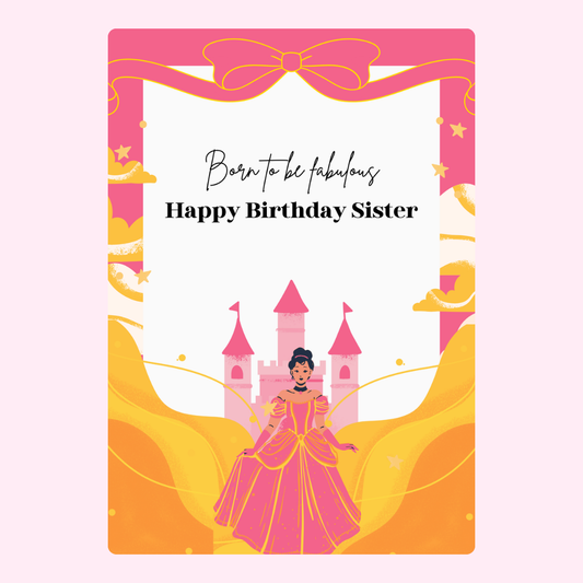 Birthday card for sister with princess illustration