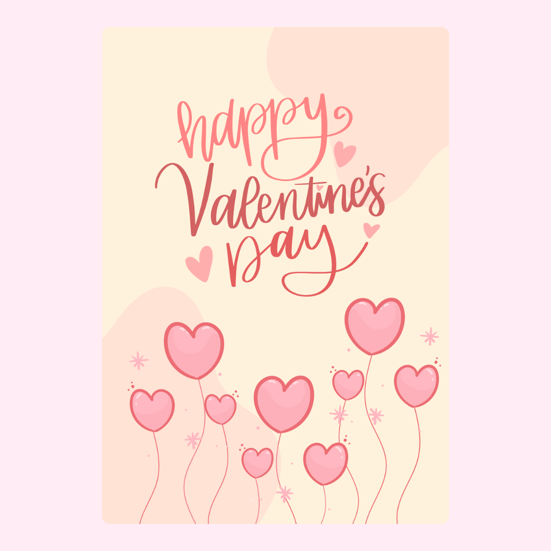 Happy Valentine's Day card with pink hearts
